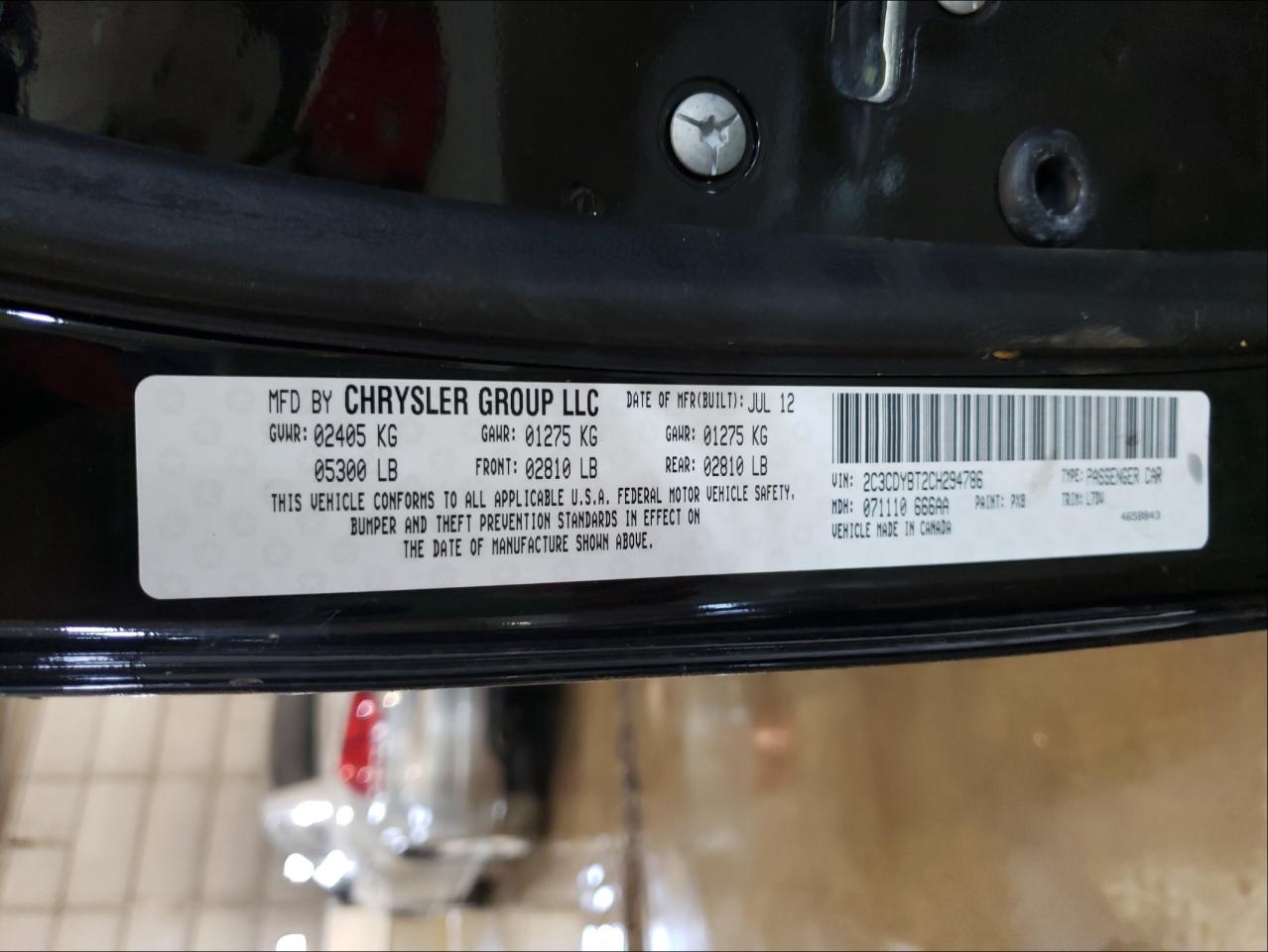 Photo 10 from auction – 2012 DODGE CHALLENGER with VIN 2C3CDYBT2CH294786