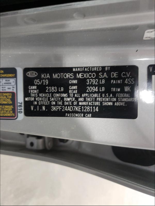 Photo 10 from auction – 2019 KIA FORTE FE with VIN 3KPF24AD7KE128114