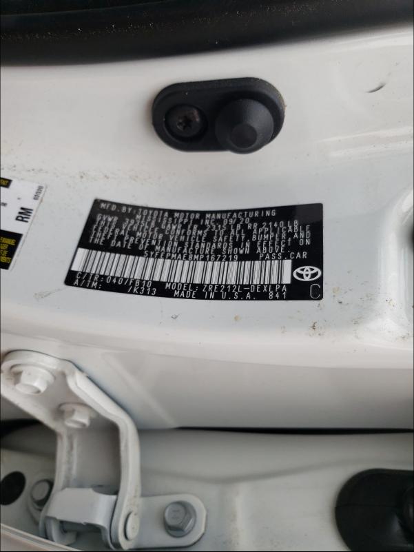 Photo 10 from auction – 2021 TOYOTA COROLLA with VIN 5YFEPMAE8MP167219