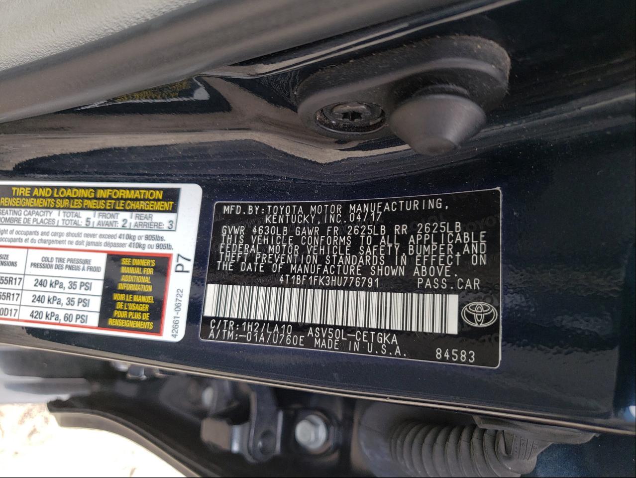 Photo 10 from auction – 2017 TOYOTA CAMRY LE with VIN 4T1BF1FK3HU776791