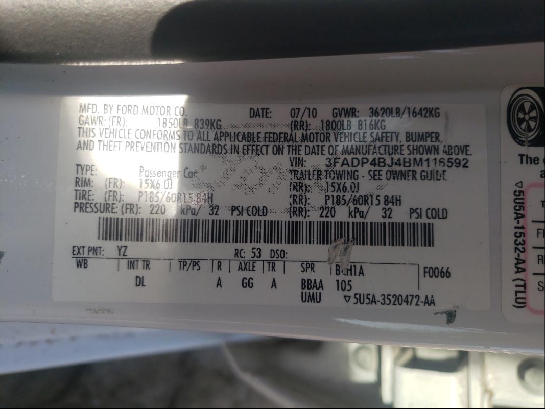 Photo 10 from auction – 2011 FORD FIESTA SE with VIN 3FADP4BJ4BM116592