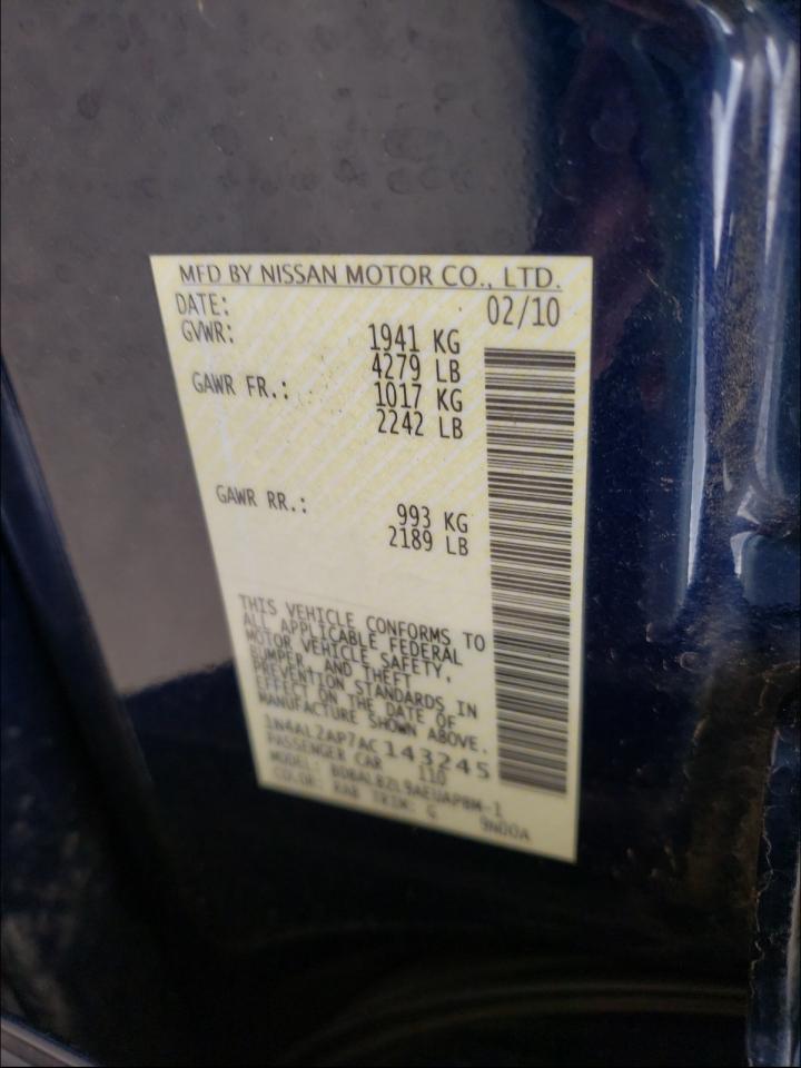 Photo 10 from auction – 2010 NISSAN ALTIMA BAS with VIN 1N4AL2AP7AC143245