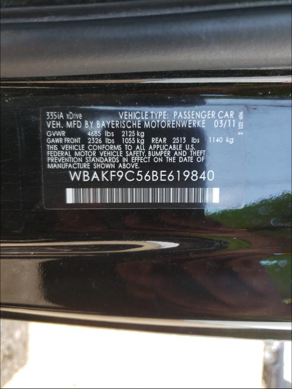 Photo 10 from auction – 2011 BMW 335 XI with VIN WBAKF9C56BE619840