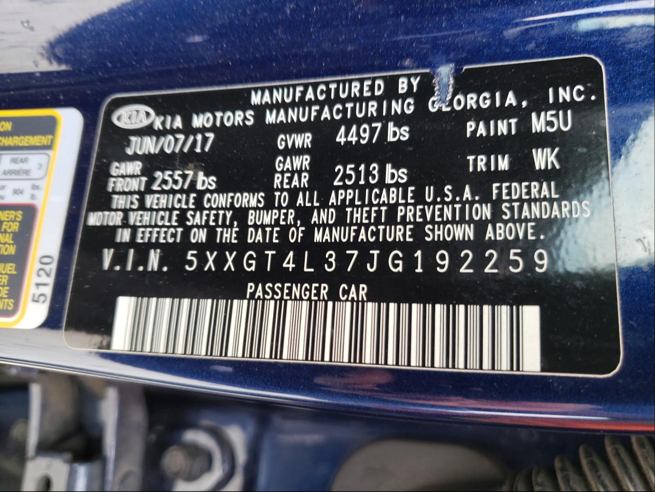 Photo 10 from auction – 2018 KIA OPTIMA LX with VIN 5XXGT4L37JG192259