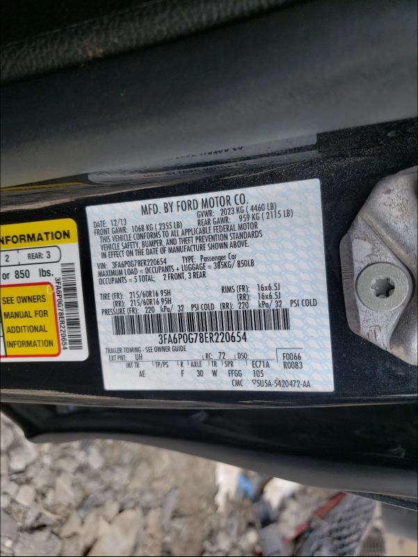 Photo 10 from auction – 2014 FORD FUSION S with VIN 3FA6P0G78ER220654