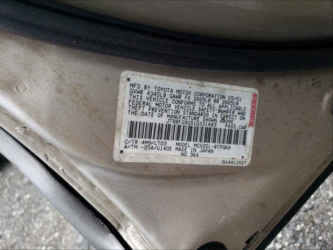 Photo 10 from auction – 2001 LEXUS ES 300 with VIN JT8BF28G510331483