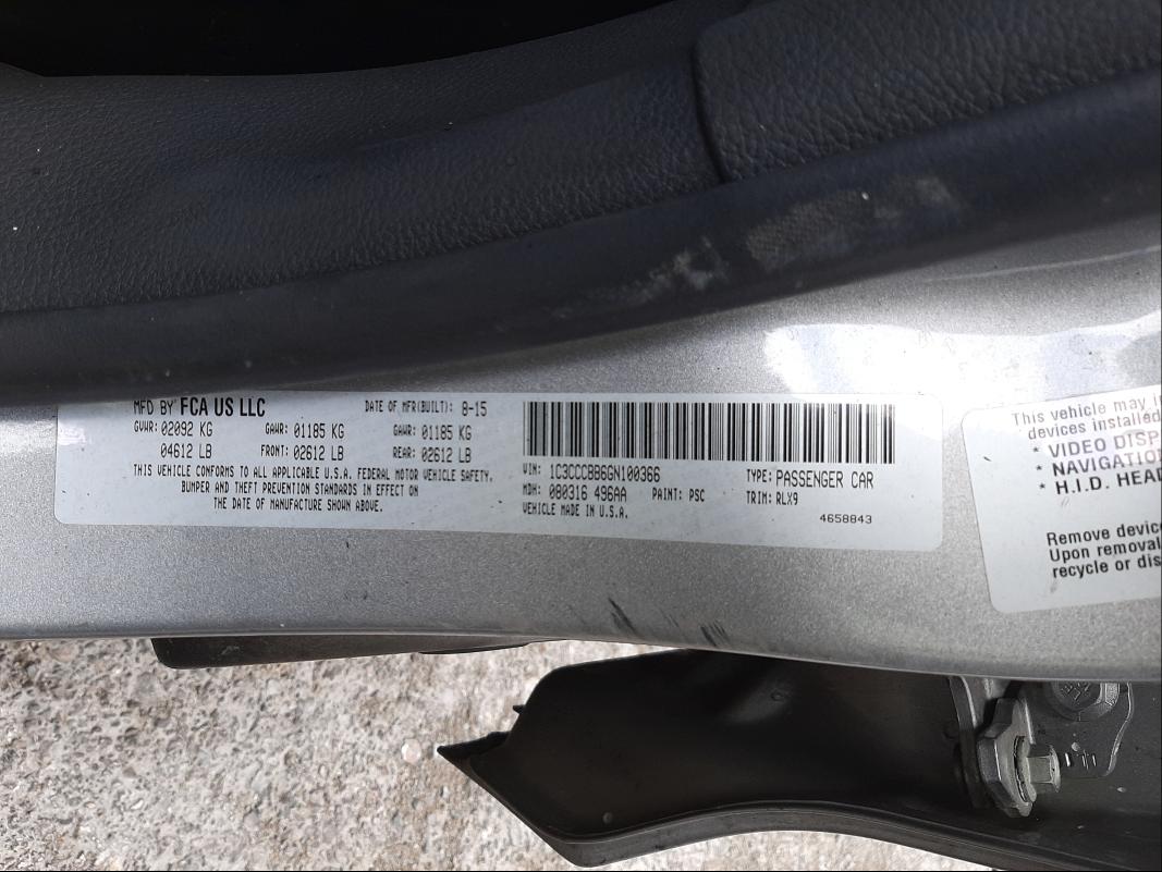 Photo 10 from auction – 2016 CHRYSLER 200 S with VIN 1C3CCCBB6GN100366