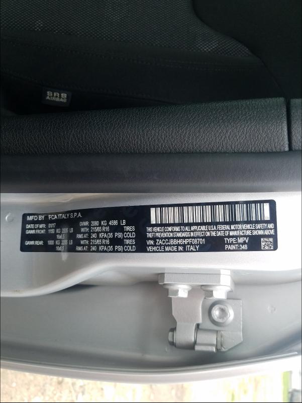 Photo 10 from auction – 2017 JEEP RENEGADE L with VIN ZACCJBBH6HPF08701