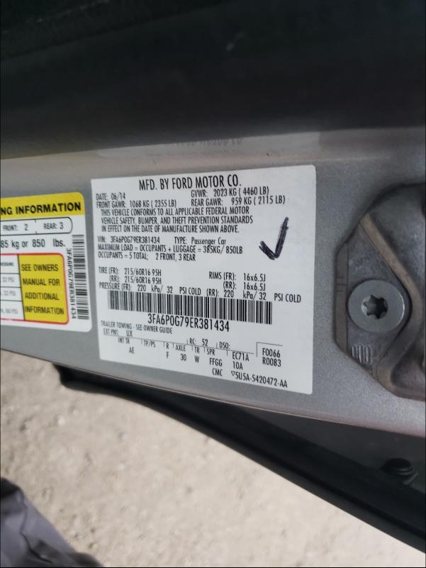 Photo 10 from auction – 2014 FORD FUSION S with VIN 3FA6P0G79ER381434
