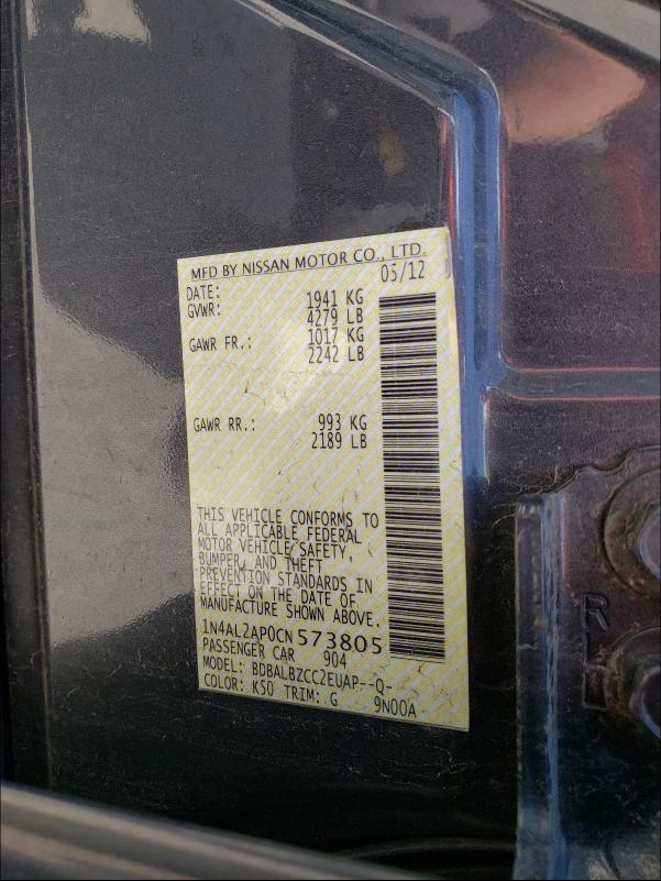 Photo 10 from auction – 2012 NISSAN ALTIMA BAS with VIN 1N4AL2AP0CN573805