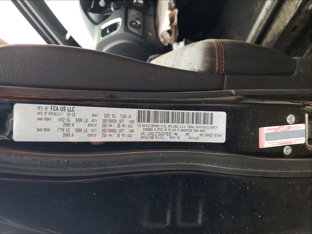 Photo 10 from auction – 2017 DODGE DURANGO R/ with VIN 1C4SDJCT5HC677676