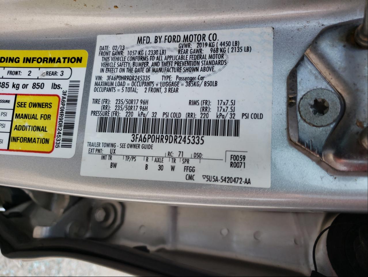 Photo 10 from auction – 2013 FORD FUSION SE with VIN 3FA6P0HR9DR245335