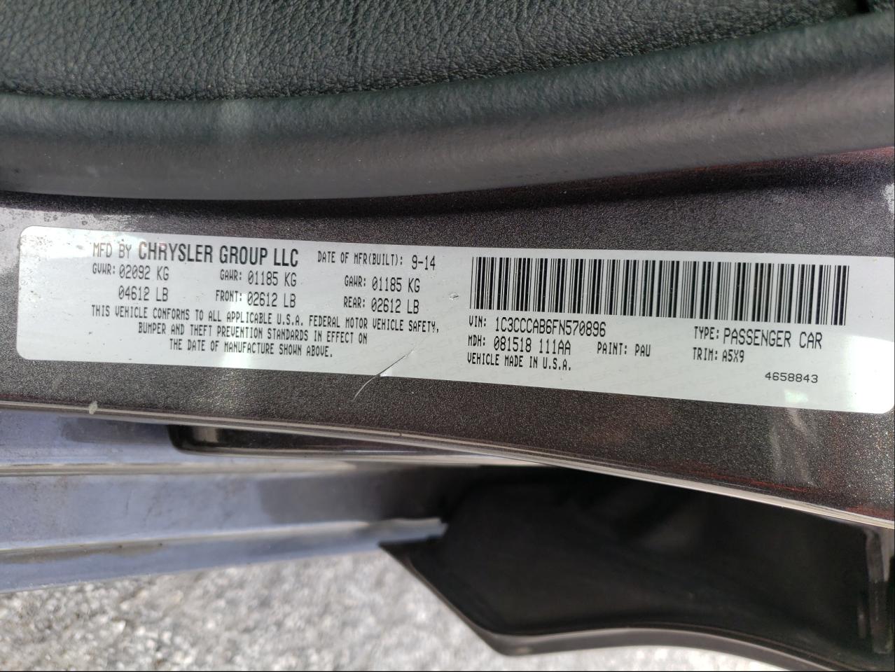 Photo 10 from auction – 2015 CHRYSLER 200 LIMITE with VIN 1C3CCCAB6FN570896