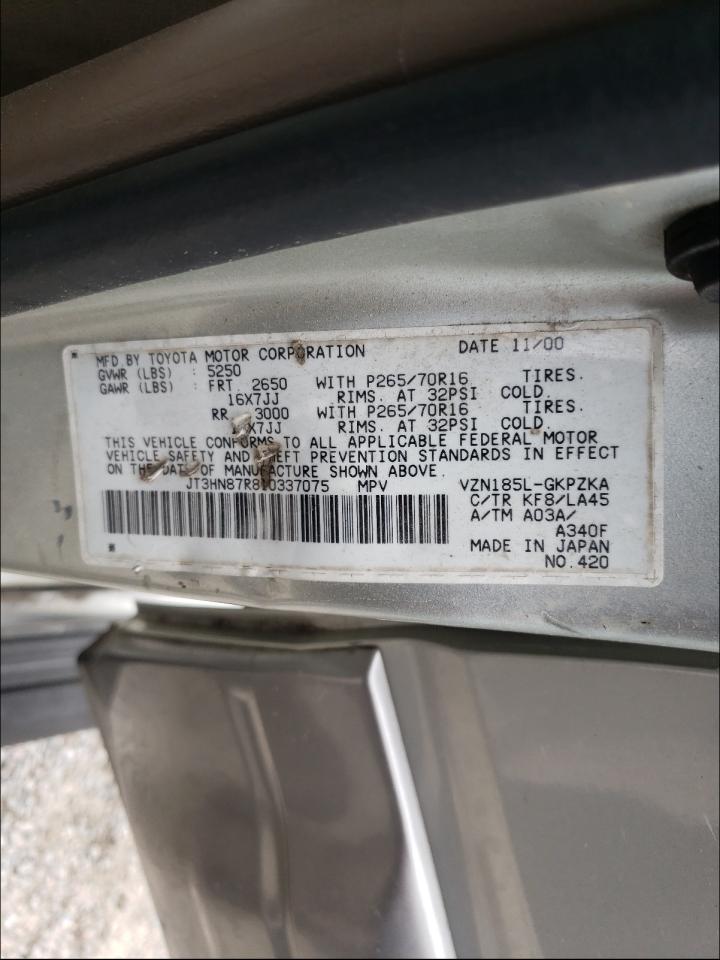 Photo 10 from auction – 2001 TOYOTA 4RUNNER LI with VIN JT3HN87R810337075