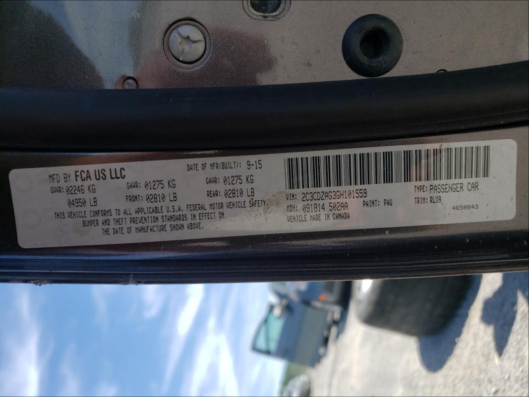 Photo 10 from auction – 2016 DODGE CHALLENGER with VIN 2C3CDZAG3GH101559