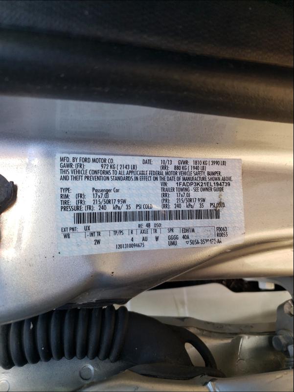 Photo 10 from auction – 2014 FORD FOCUS SE with VIN 1FADP3K21EL194739