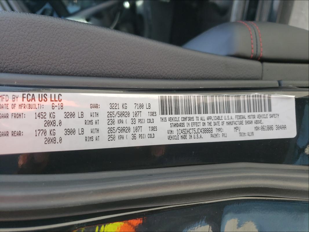 Photo 10 from auction – 2018 DODGE DURANGO R/ with VIN 1C4SDHCT5JC438868
