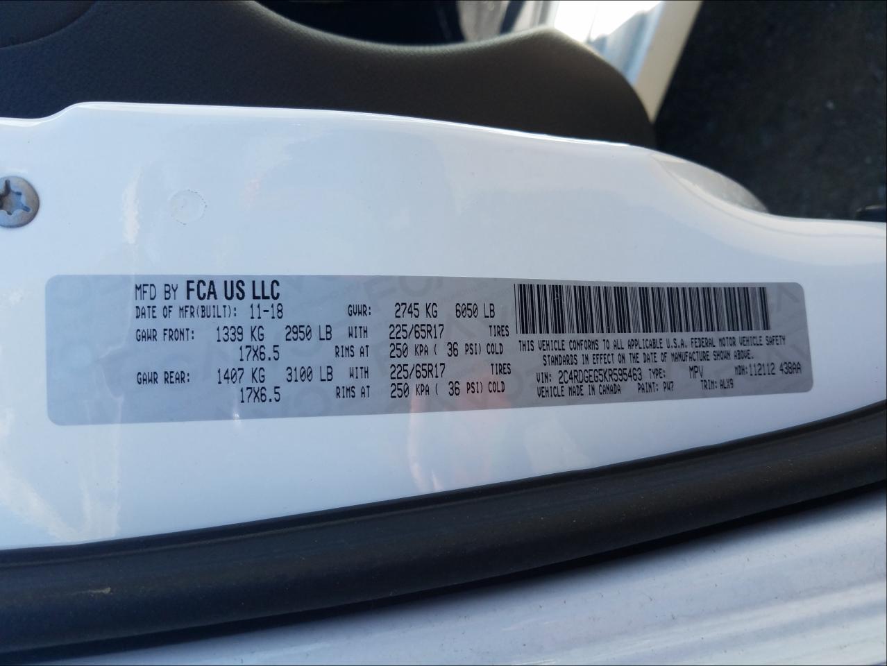 Photo 10 from auction – 2019 DODGE GRAND CARA with VIN 2C4RDGEG5KR595463