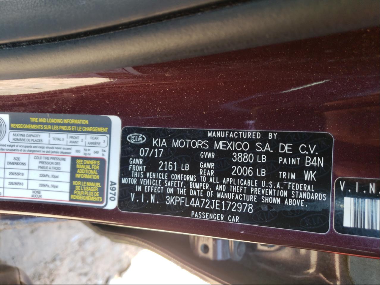 Photo 10 from auction – 2018 KIA FORTE LX with VIN 3KPFL4A72JE172978
