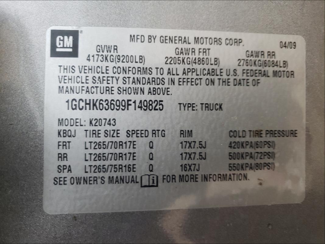 Photo 10 from auction – 2009 CHEVROLET SILVERADO with VIN 1GCHK63699F149825