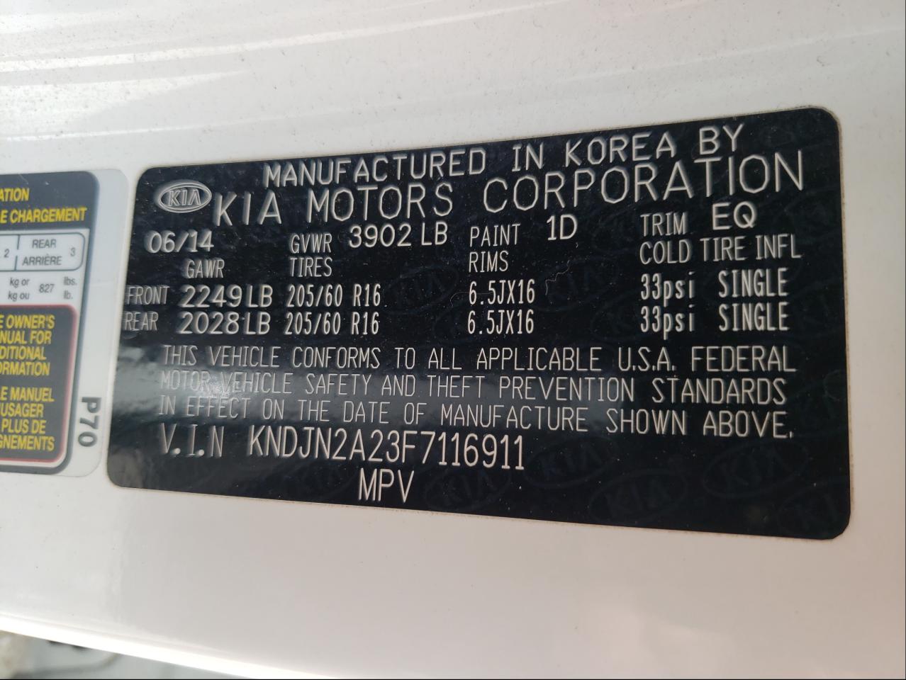 Photo 10 from auction – 2015 KIA SOUL with VIN KNDJN2A23F7116911