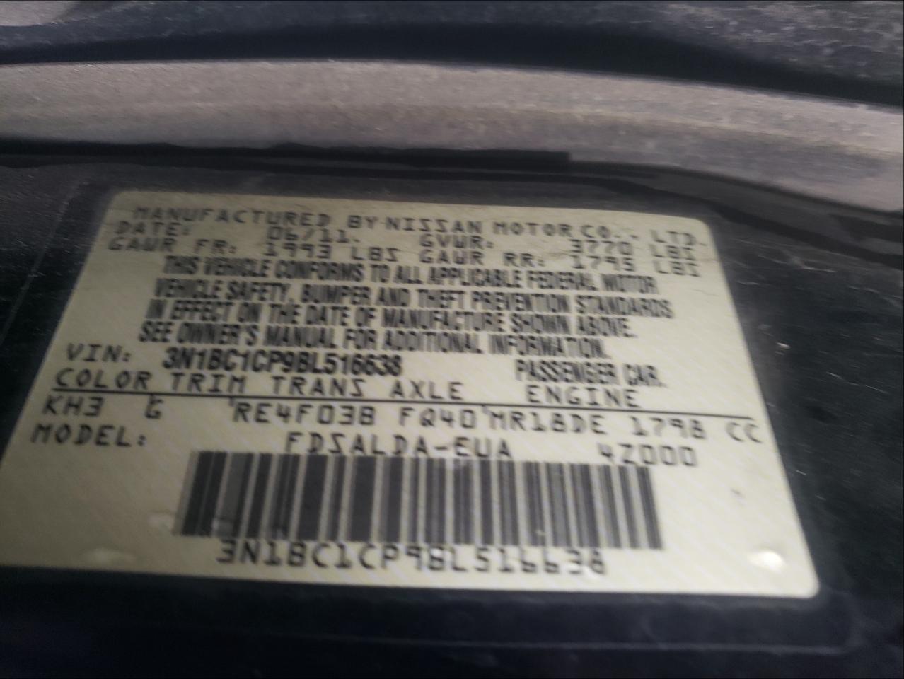 Photo 10 from auction – 2011 NISSAN VERSA S with VIN 3N1BC1CP9BL516638