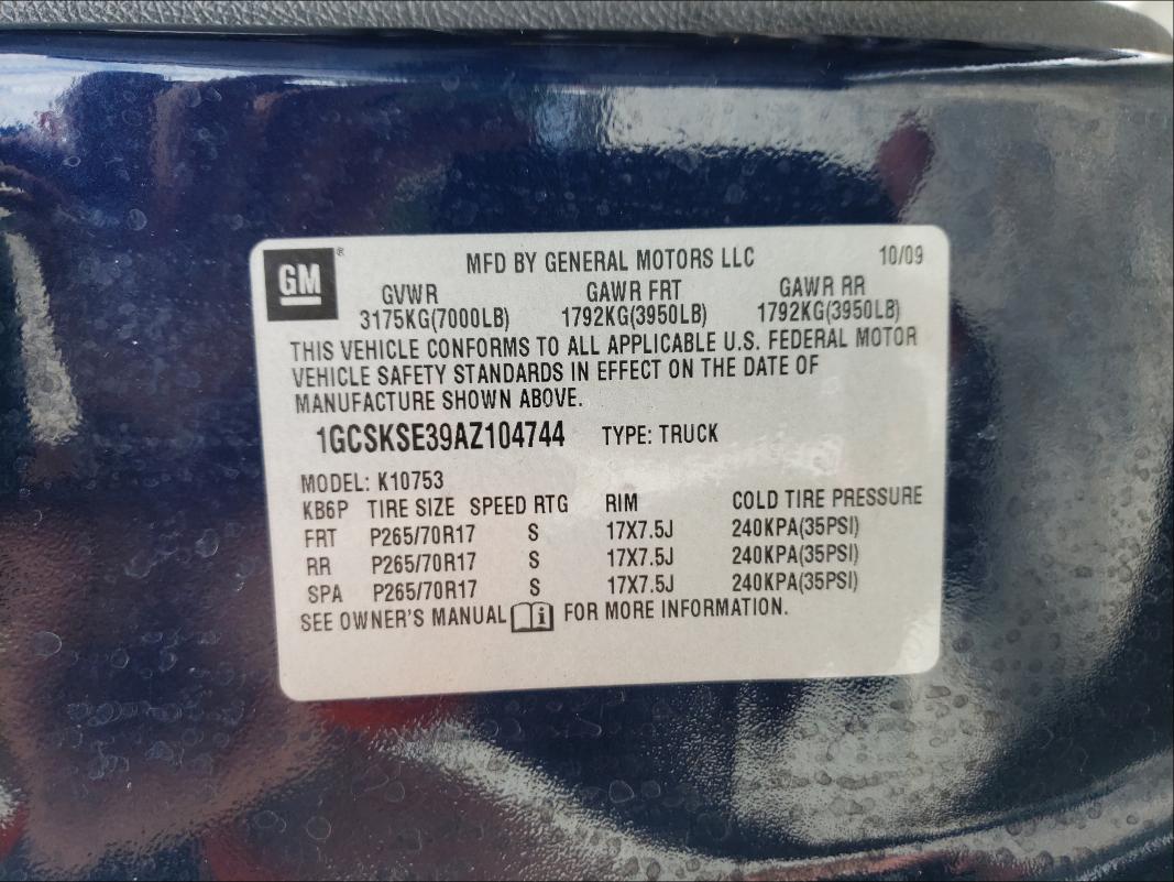 Photo 10 from auction – 2010 CHEVROLET SILVERADO with VIN 1GCSKSE39AZ104744