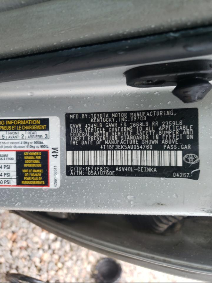 Photo 10 from auction – 2010 TOYOTA CAMRY BASE with VIN 4T1BF3EK5AU054760
