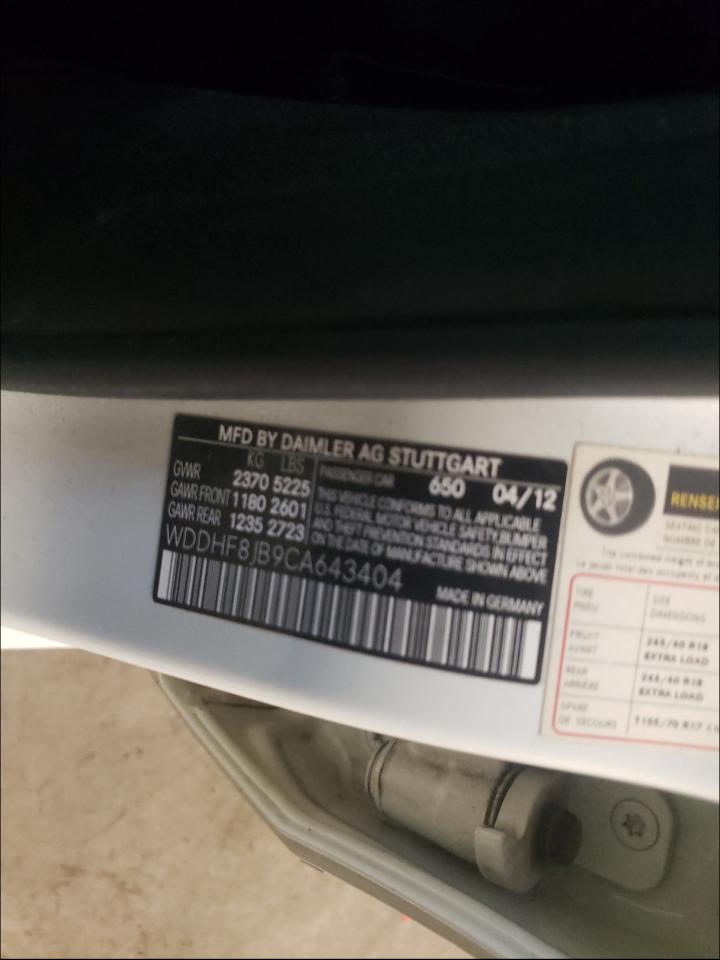 Photo 10 from auction – 2012 MERCEDES-BENZ E 350 4MAT with VIN WDDHF8JB9CA643404