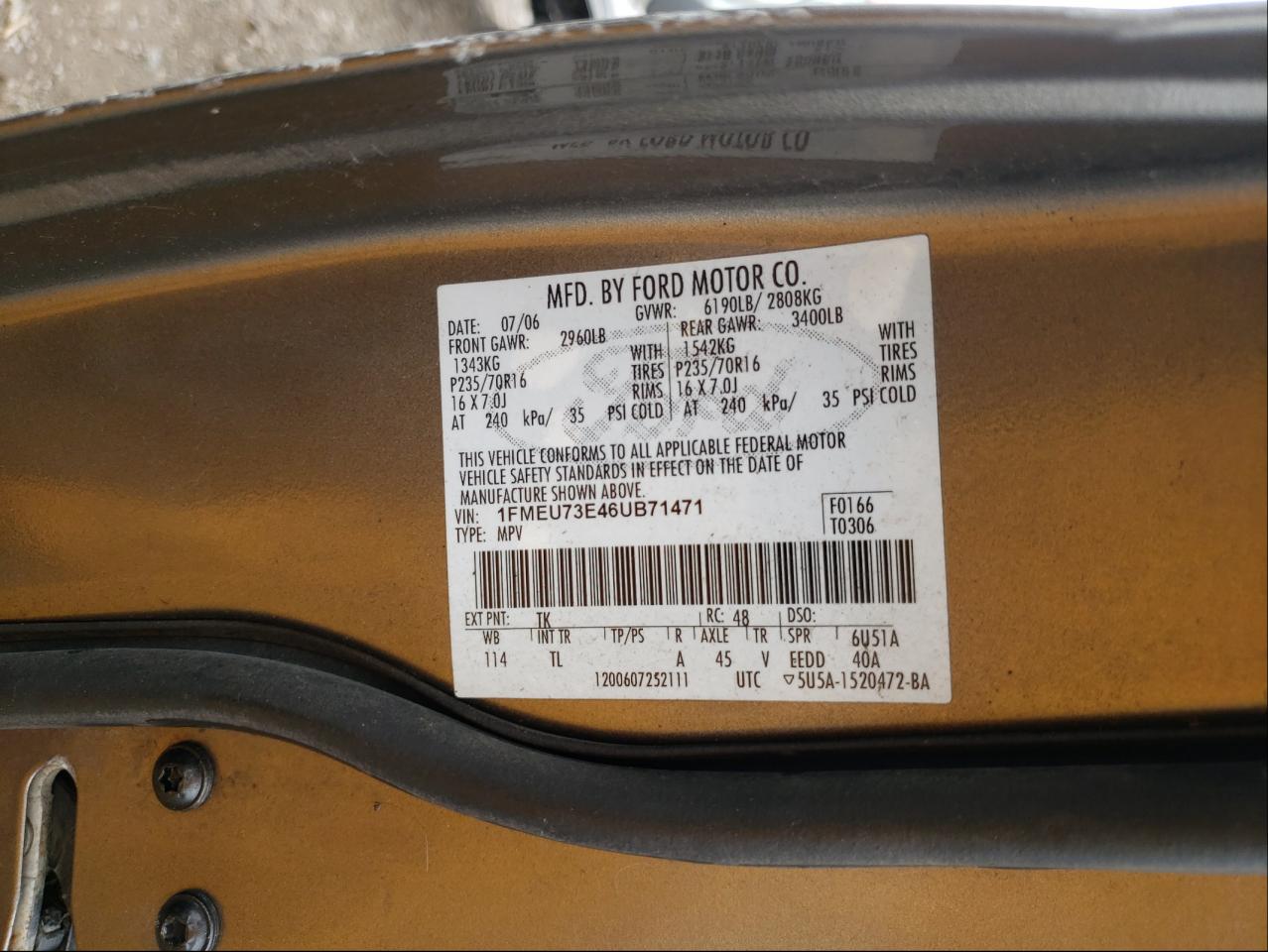 Photo 10 from auction – 2006 FORD EXPLORER X with VIN 1FMEU73E46UB71471