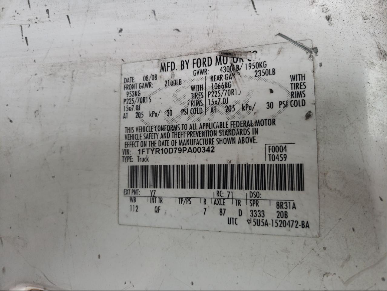 Photo 10 from auction – 2009 FORD RANGER with VIN 1FTYR10D79PA00342