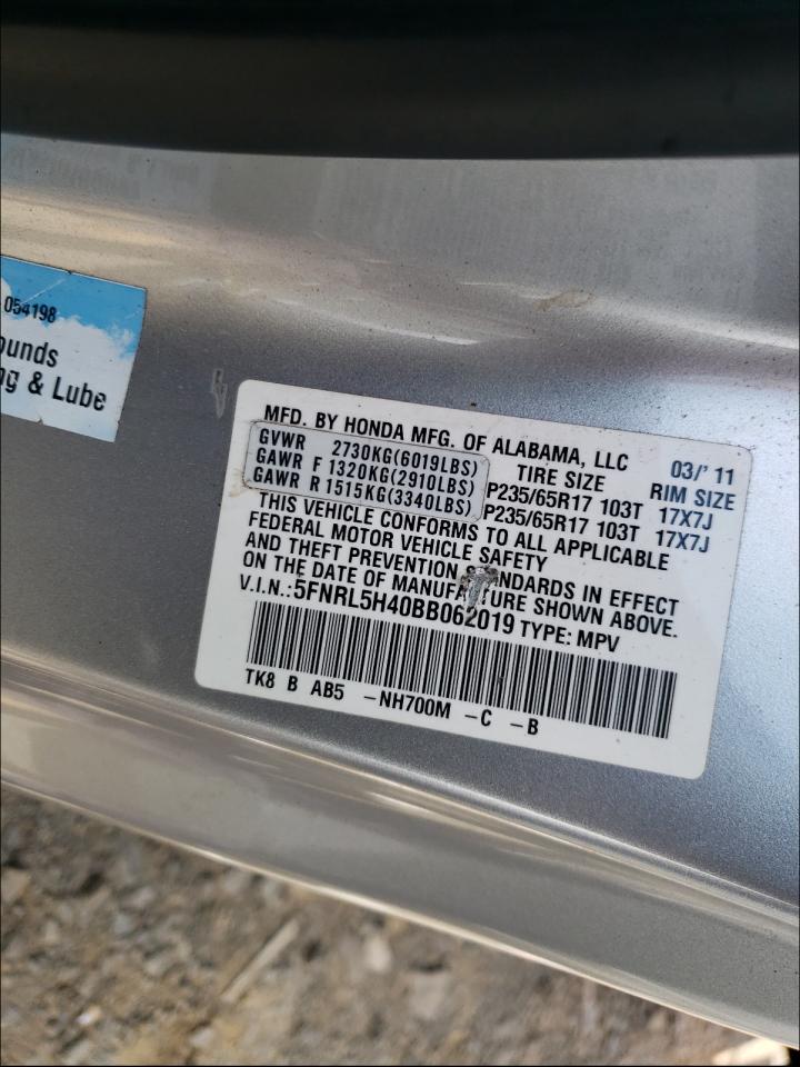 Photo 10 from auction – 2011 HONDA ODYSSEY EX with VIN 5FNRL5H40BB062019