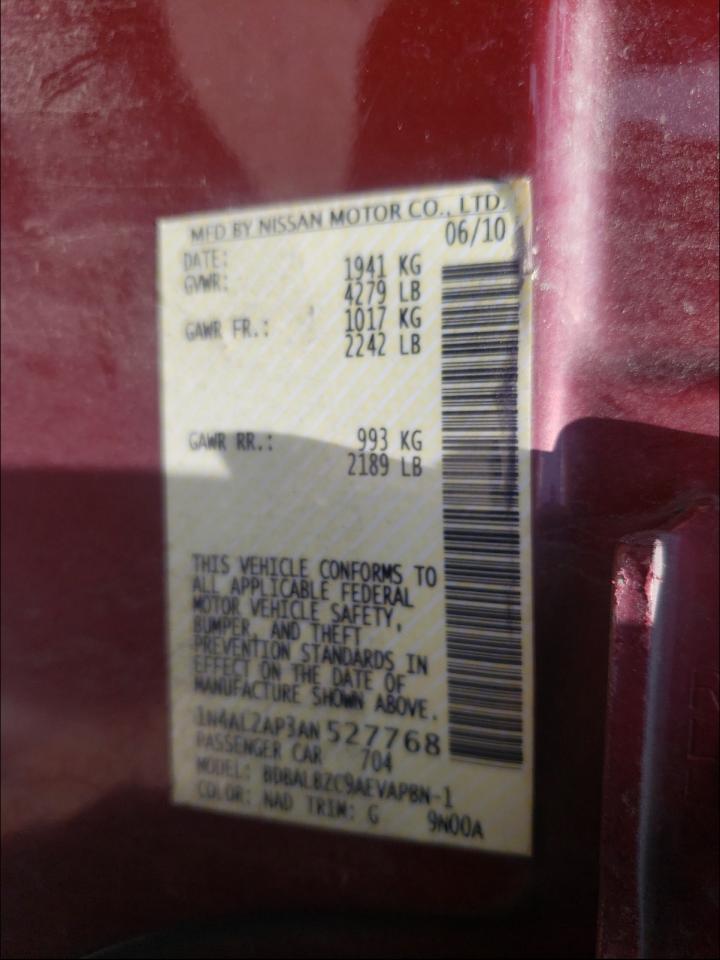 Photo 10 from auction – 2010 NISSAN ALTIMA BAS with VIN 1N4AL2AP3AN527768