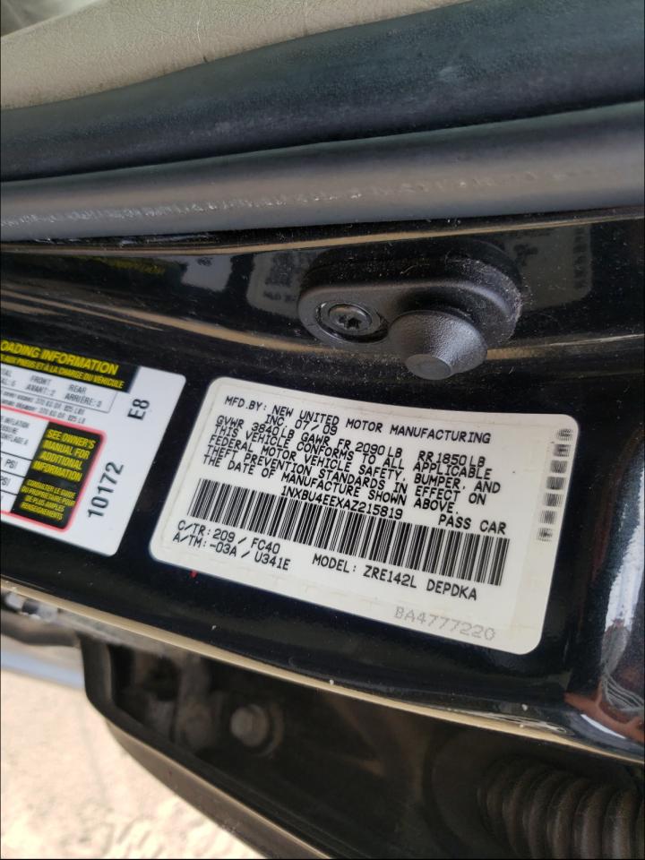 Photo 10 from auction – 2010 TOYOTA COROLLA BA with VIN 1NXBU4EEXAZ215819