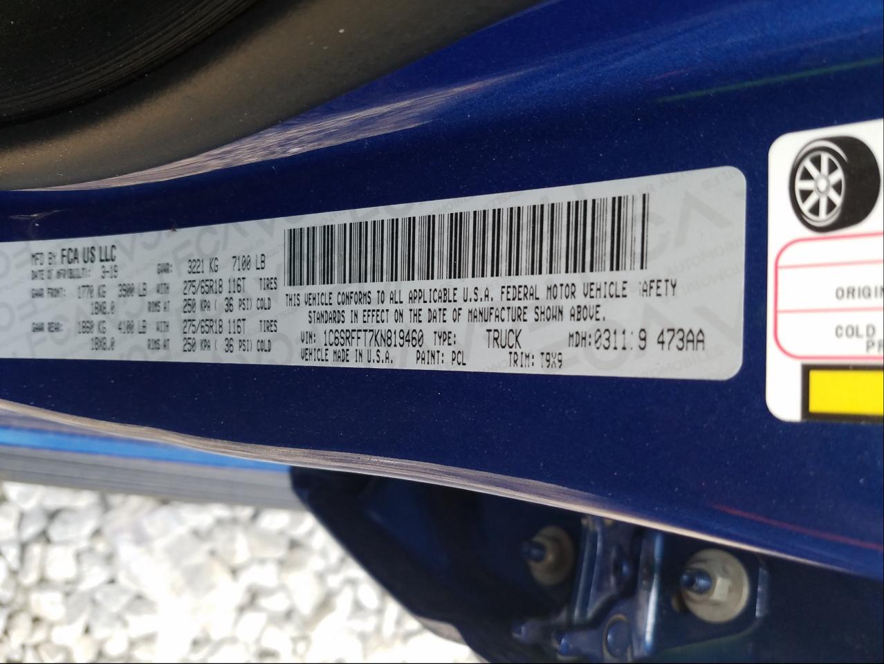 Photo 10 from auction – 2019 RAM 1500 BIG H with VIN 1C6SRFFT7KN819460