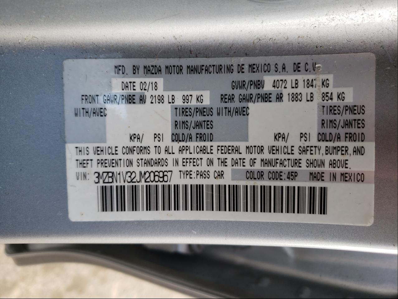 Photo 10 from auction – 2018 MAZDA 3 TOURING with VIN 3MZBN1V32JM206967