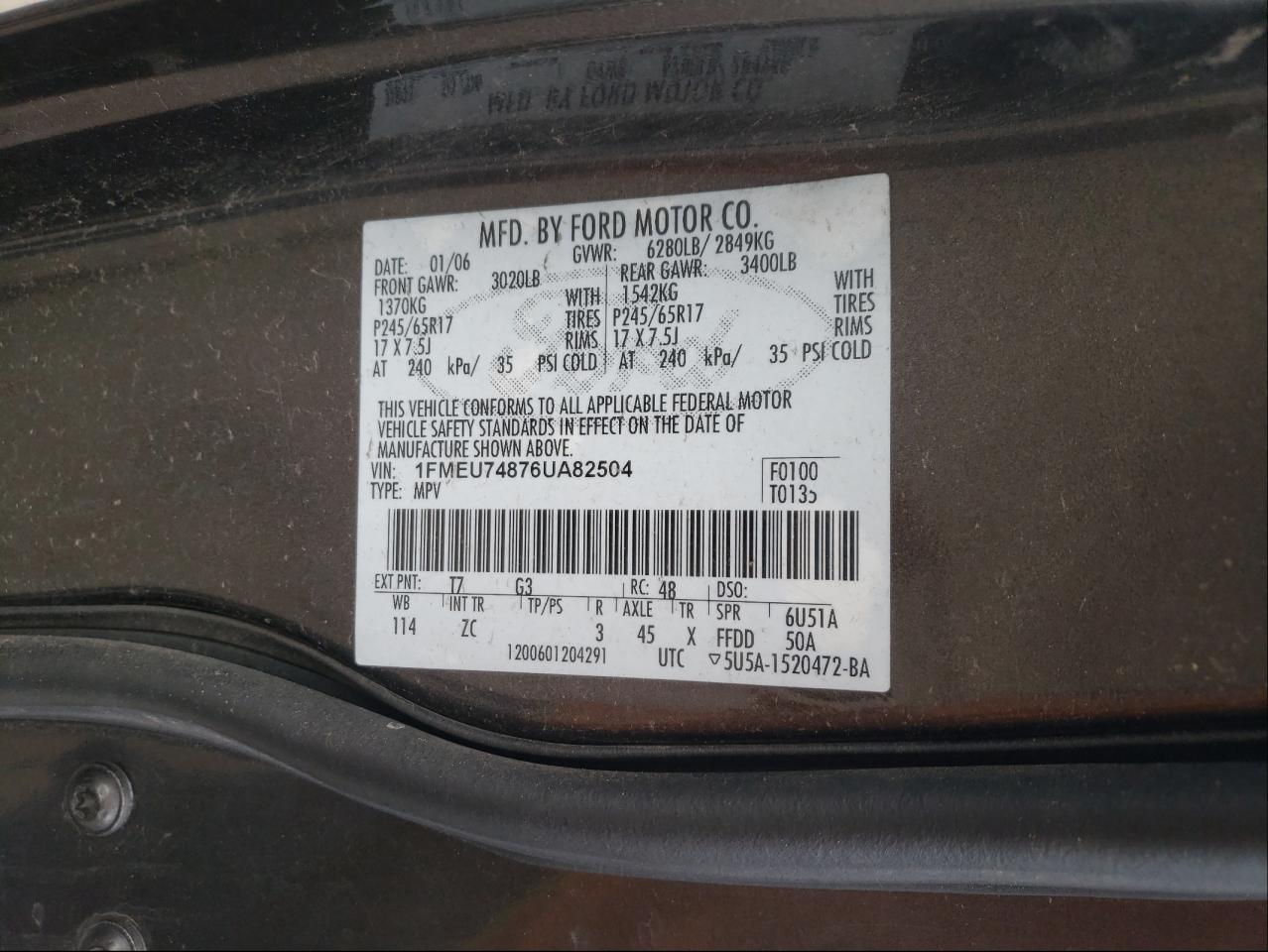 Photo 10 from auction – 2006 FORD EXPLORER E with VIN 1FMEU74876UA82504
