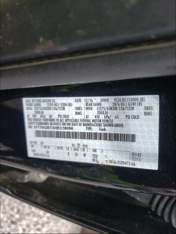 Photo 10 from auction – 2017 FORD F250 SUPER with VIN 1FT7W2BTXHEC18056