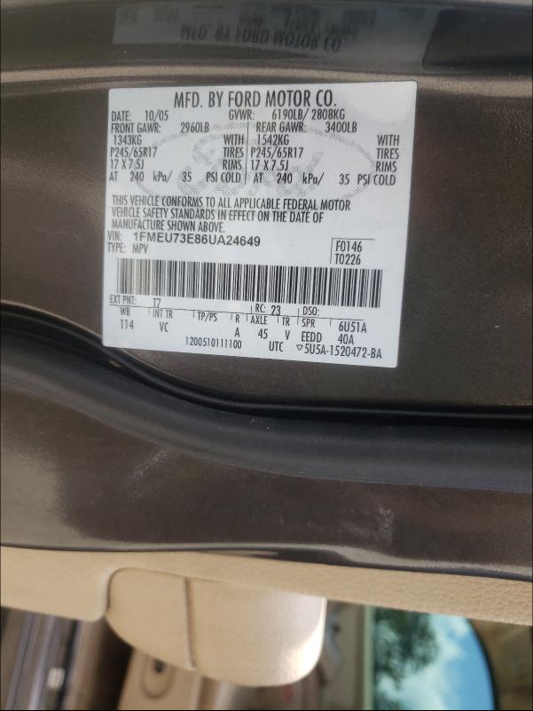 Photo 10 from auction – 2006 FORD EXPLORER X with VIN 1FMEU73E86UA24649