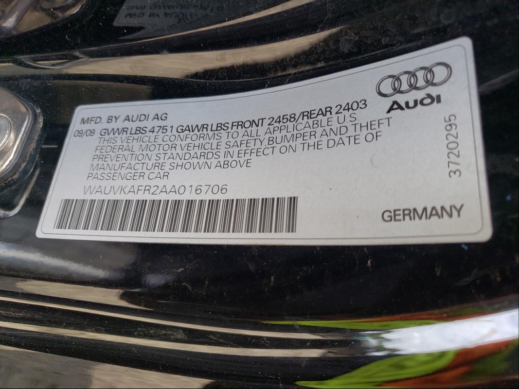 Photo 10 from auction – 2010 AUDI A5 PRESTIG with VIN WAUVKAFR2AA016706