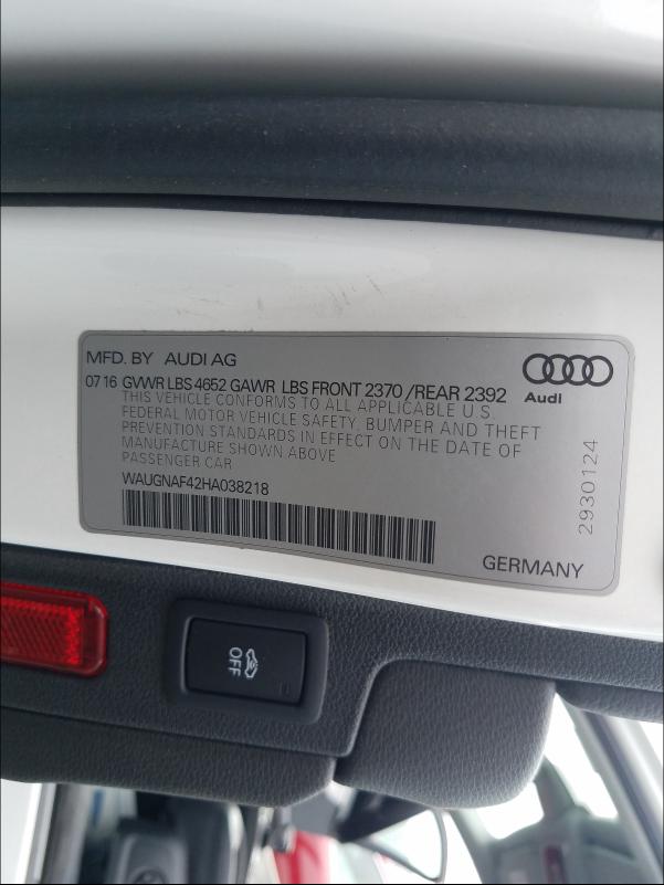 Photo 10 from auction – 2017 AUDI A4 PREMIUM with VIN WAUGNAF42HA038218