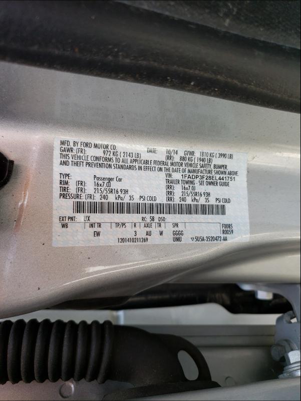 Photo 10 from auction – 2014 FORD FOCUS SE with VIN 1FADP3F28EL441751