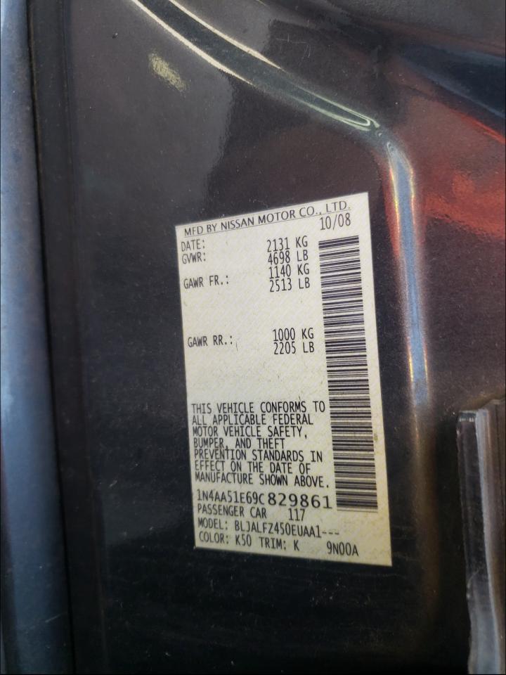 Photo 10 from auction – 2009 NISSAN MAXIMA S with VIN 1N4AA51E69C829861