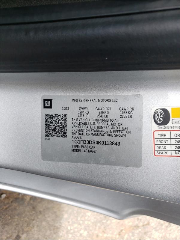 Photo 10 from auction – 2019 CHEVROLET CAMARO LS with VIN 1G1FB3DS4K0113849