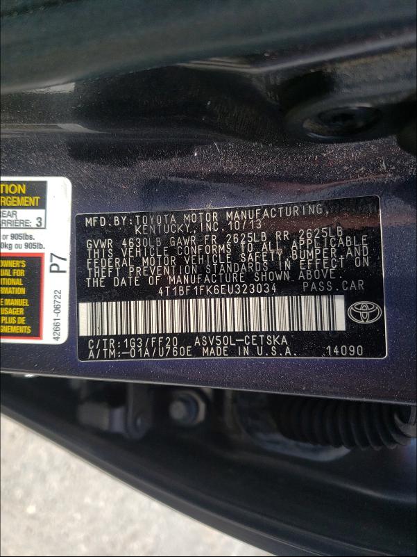 Photo 10 from auction – 2014 TOYOTA CAMRY with VIN 4T1BF1FK6EU323034