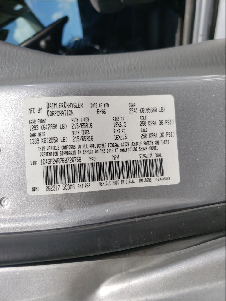 Photo 10 from auction – 2006 DODGE GRAND CARA with VIN 1D4GP24R76B726758