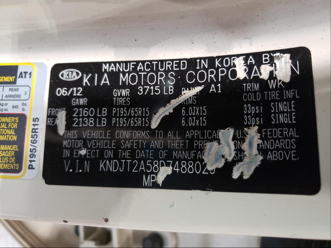 Photo 10 from auction – 2013 KIA SOUL with VIN KNDJT2A58D7488029