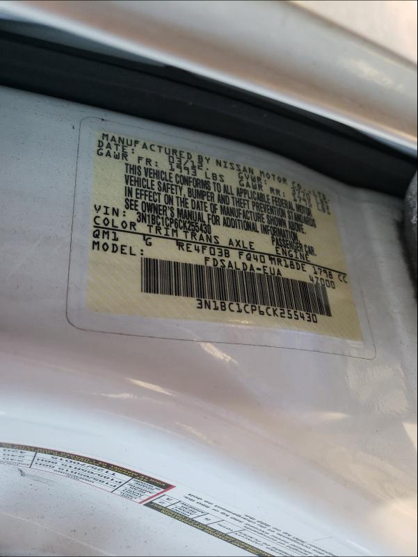 Photo 10 from auction – 2012 NISSAN VERSA S with VIN 3N1BC1CP6CK255430