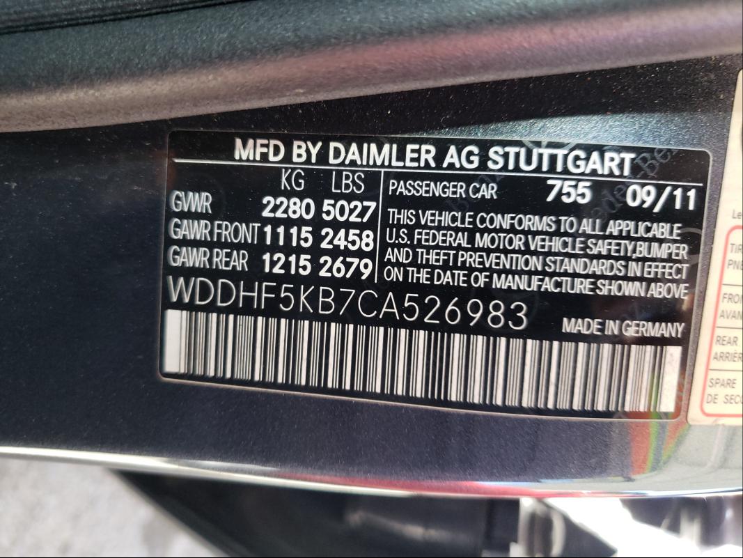 Photo 10 from auction – 2012 MERCEDES-BENZ E 350 with VIN WDDHF5KB7CA526983
