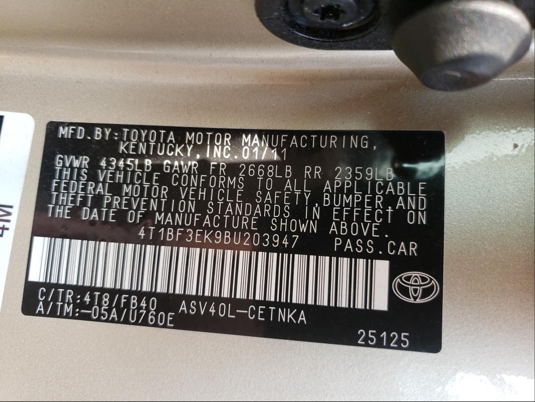 Photo 10 from auction – 2011 TOYOTA CAMRY BASE with VIN 4T1BF3EK9BU203947